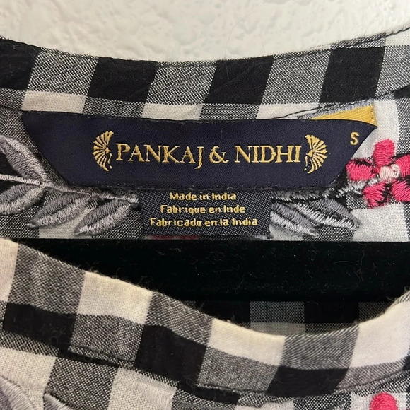 Anthropologie Pankaj & Nidhi Gingham Swing Tunic Blouse Size Small - Picture 3 of 5